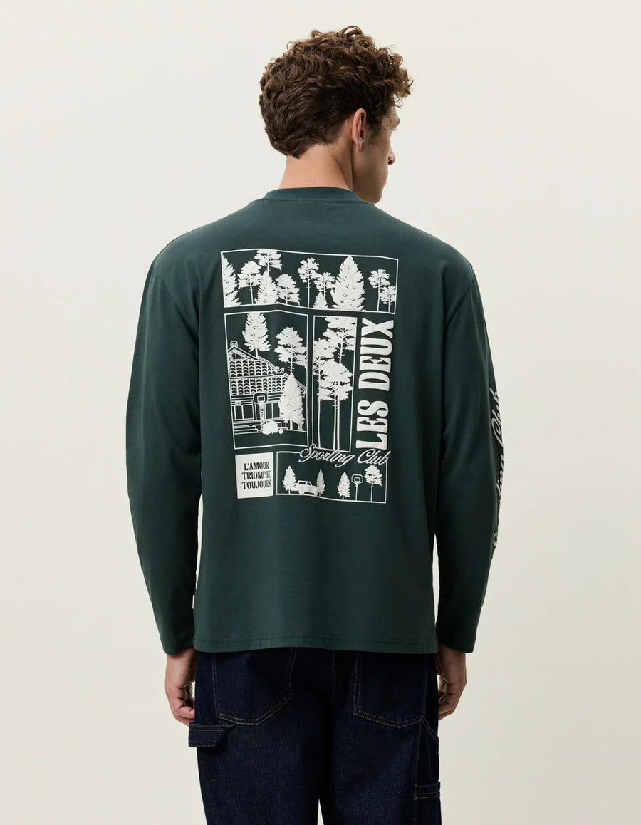 Woods LS T-Shirt Darkest Spruce Green - modell