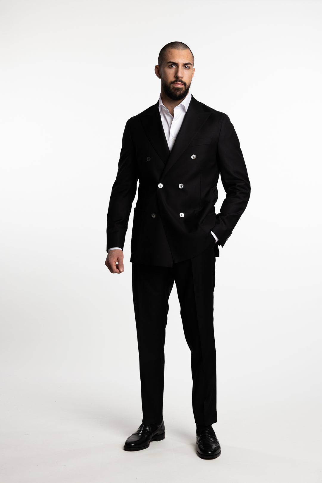 Vicenza Regular Fit Double Breasted Wool Blazer Black