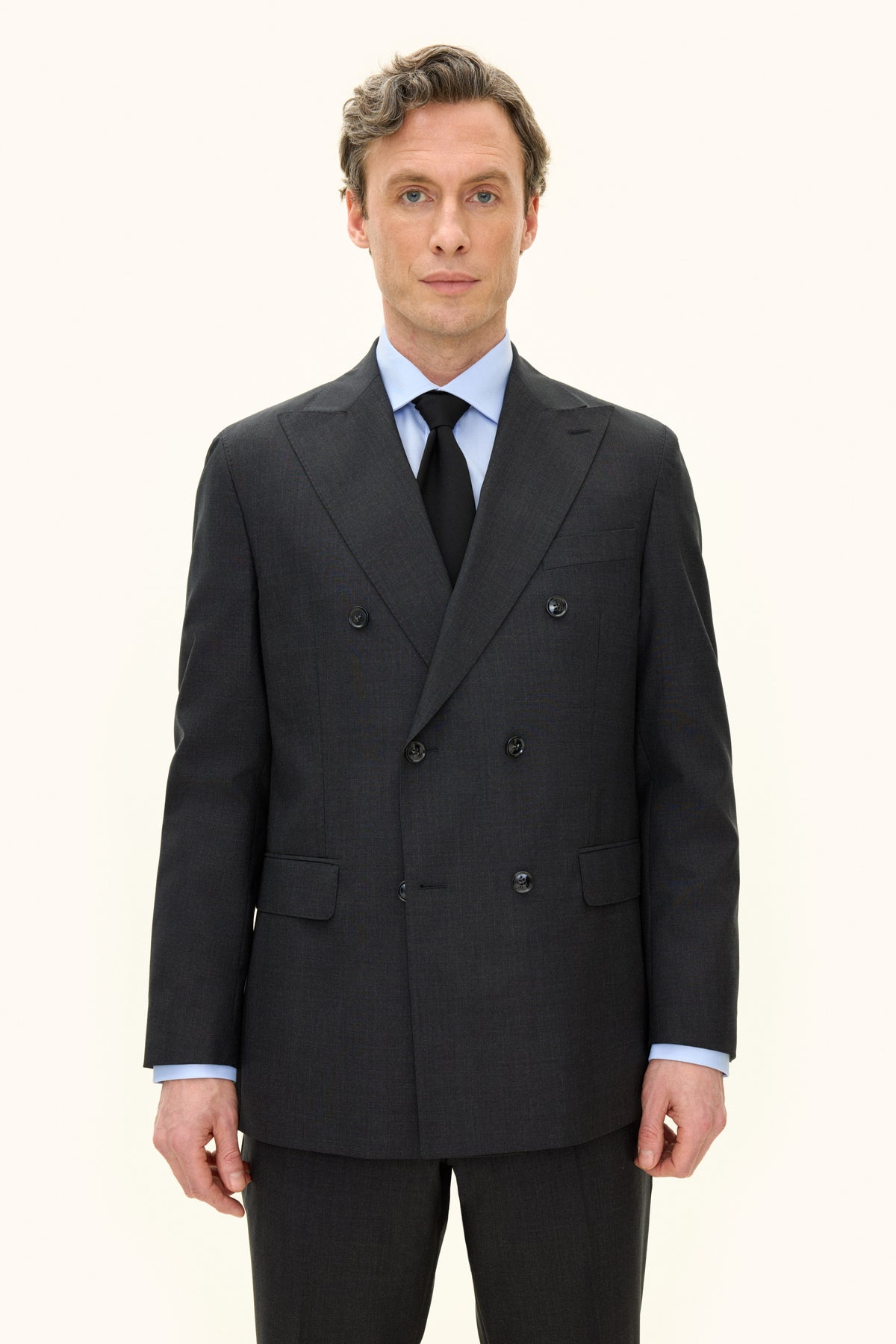 Farris Regular Fit Double Breasted Wool Blazer Dark Grey - Oscar Jacobson
