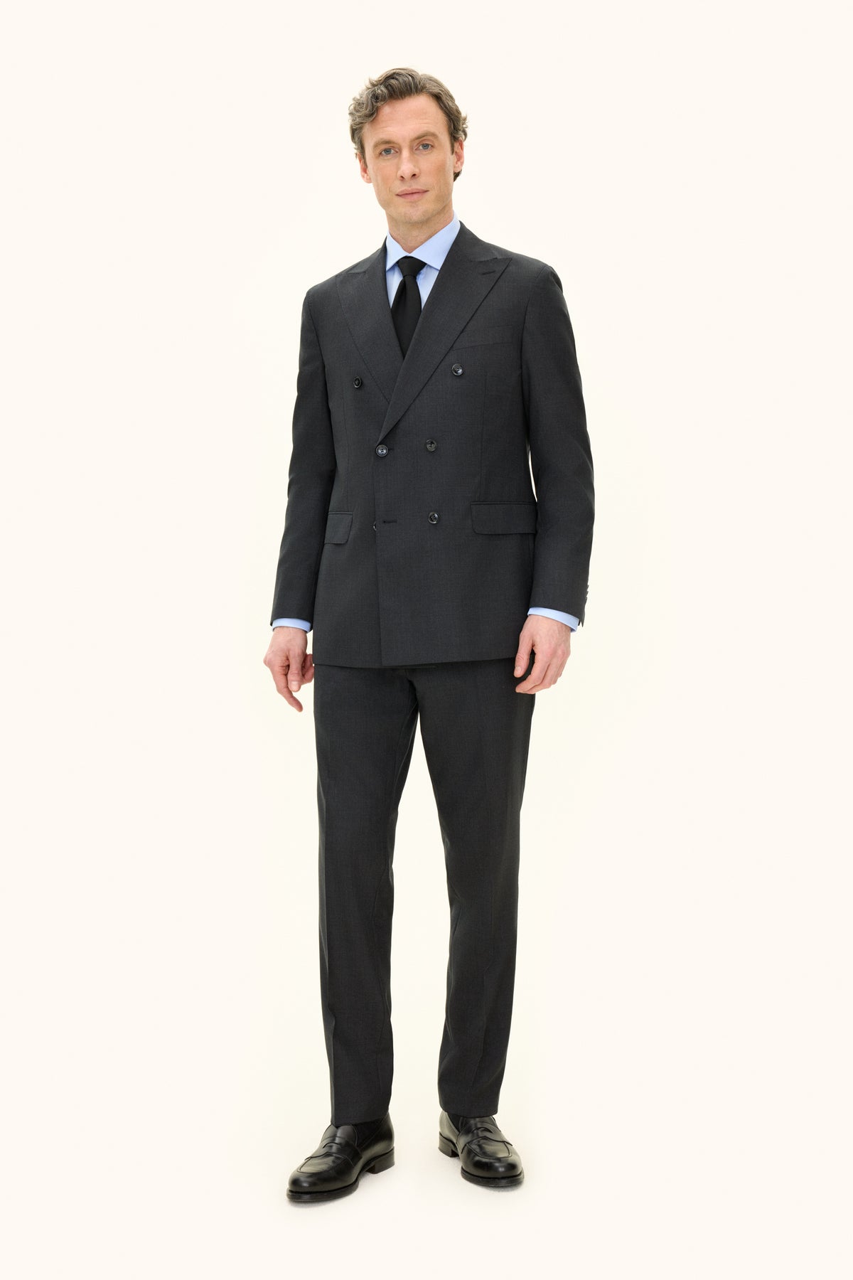 Farris Regular Fit Double Breasted Wool Blazer Dark Grey - Oscar Jacobson