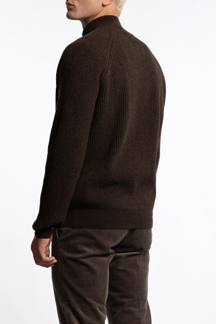 Knitted Full-zip Wool Sweater Brown