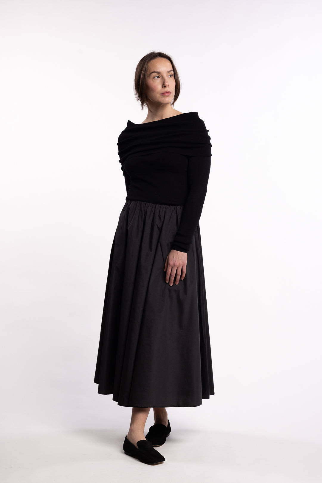 Vivienne Taffeta Midi Skirt - Jet Black