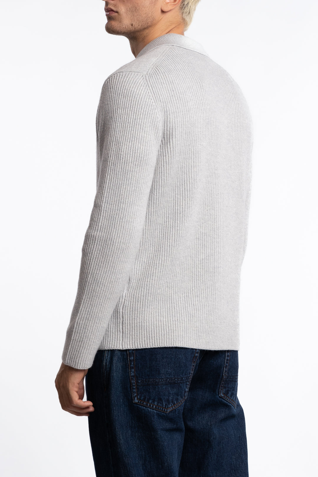Cashmere Ribbed Knit Shirt Grey