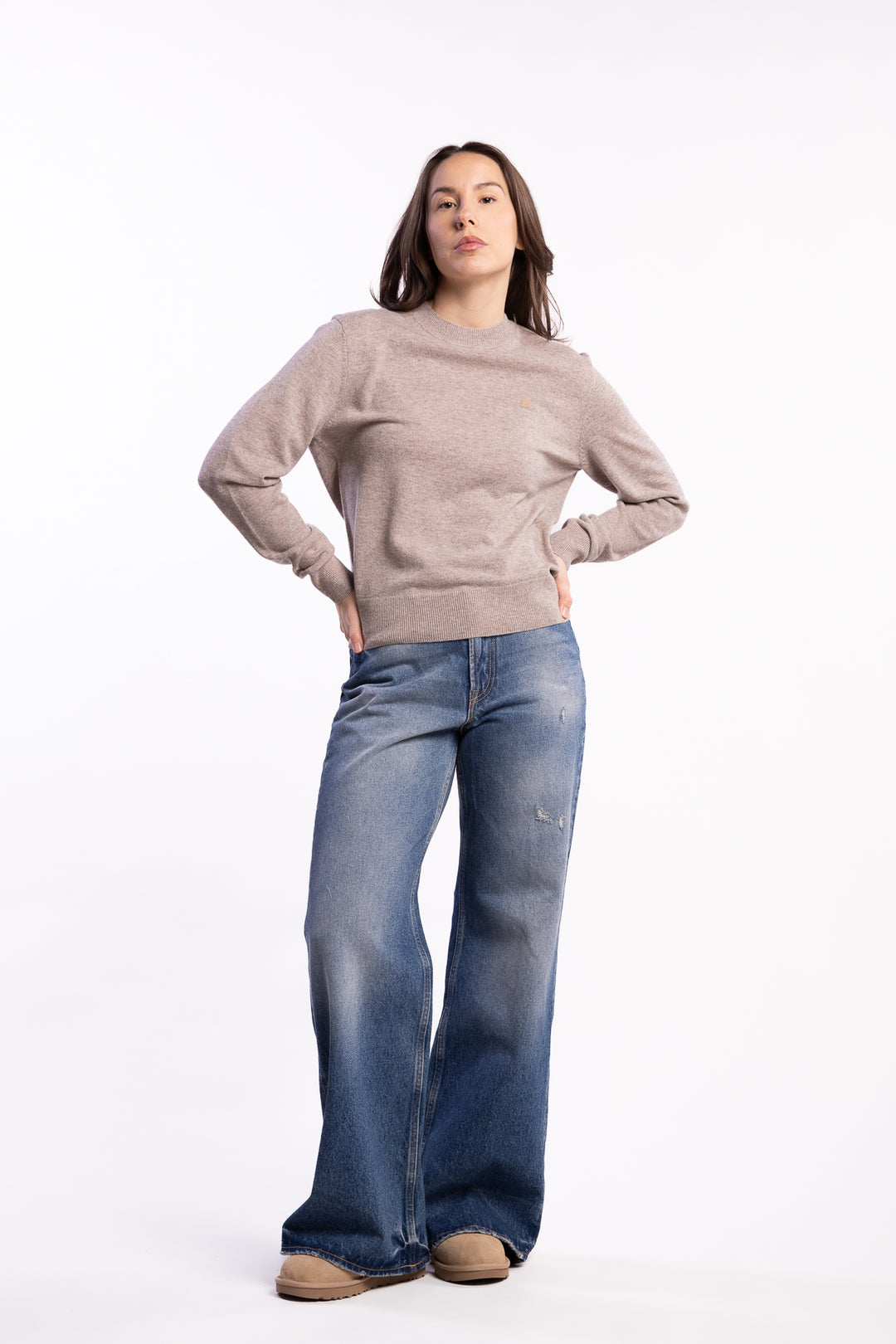 Crewneck Jumper Yak Wool- Greige Melange