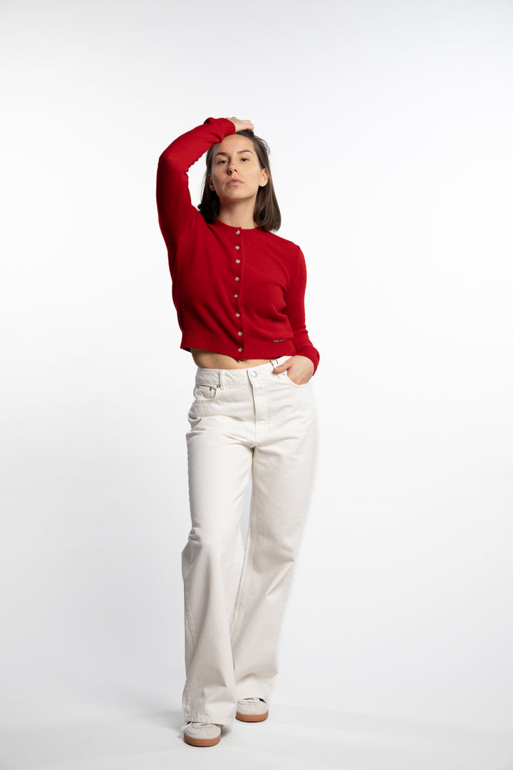 W. Cashmere Cardigan- Red