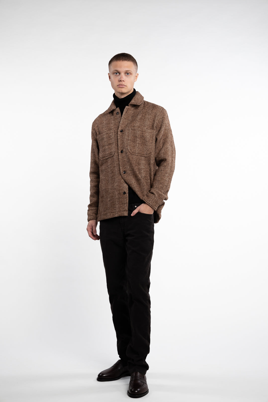 Milian Herringbone Overshirt Coffee Brown/Dark Sand