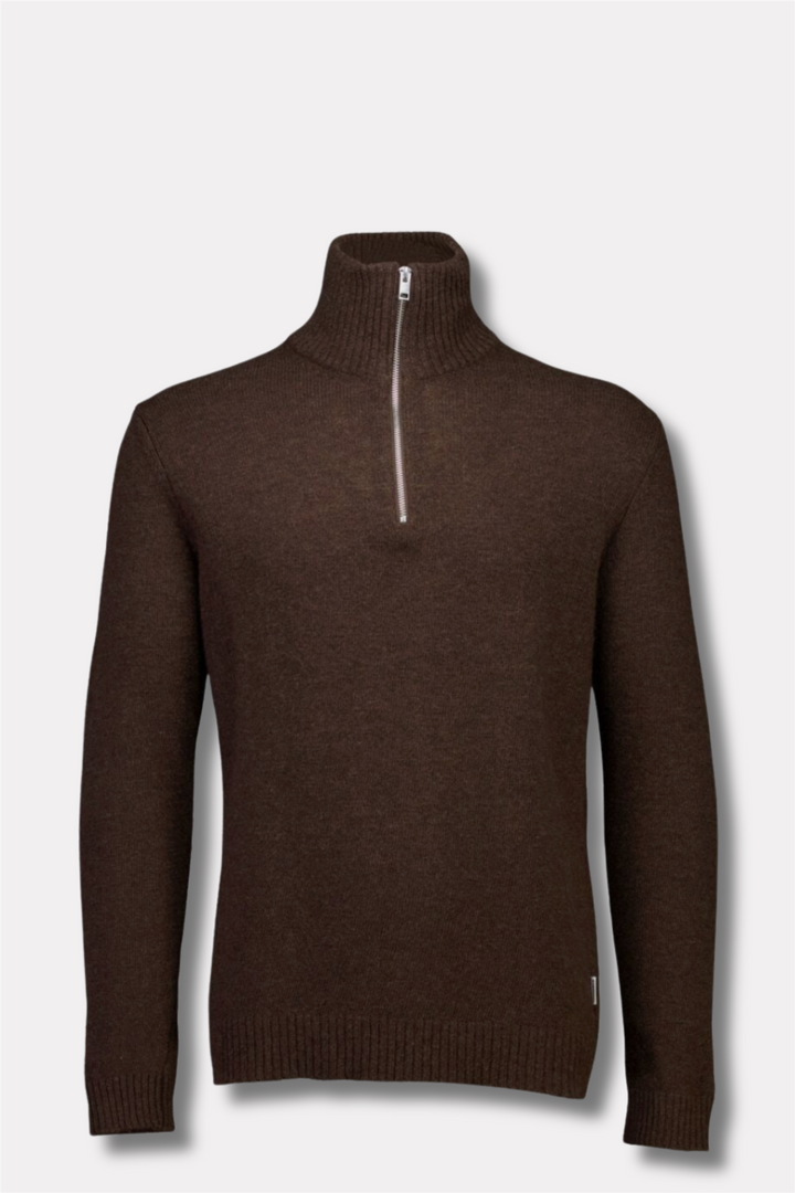 Lambswool Half Zip Knit Dk Brown Mel