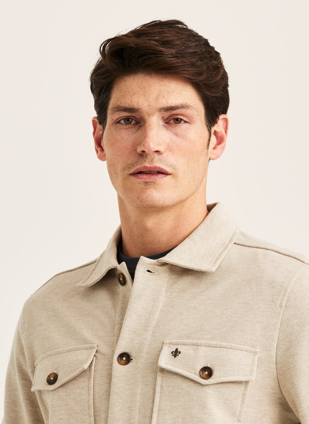 Andrew Jersey Overshirt Khaki - detalj