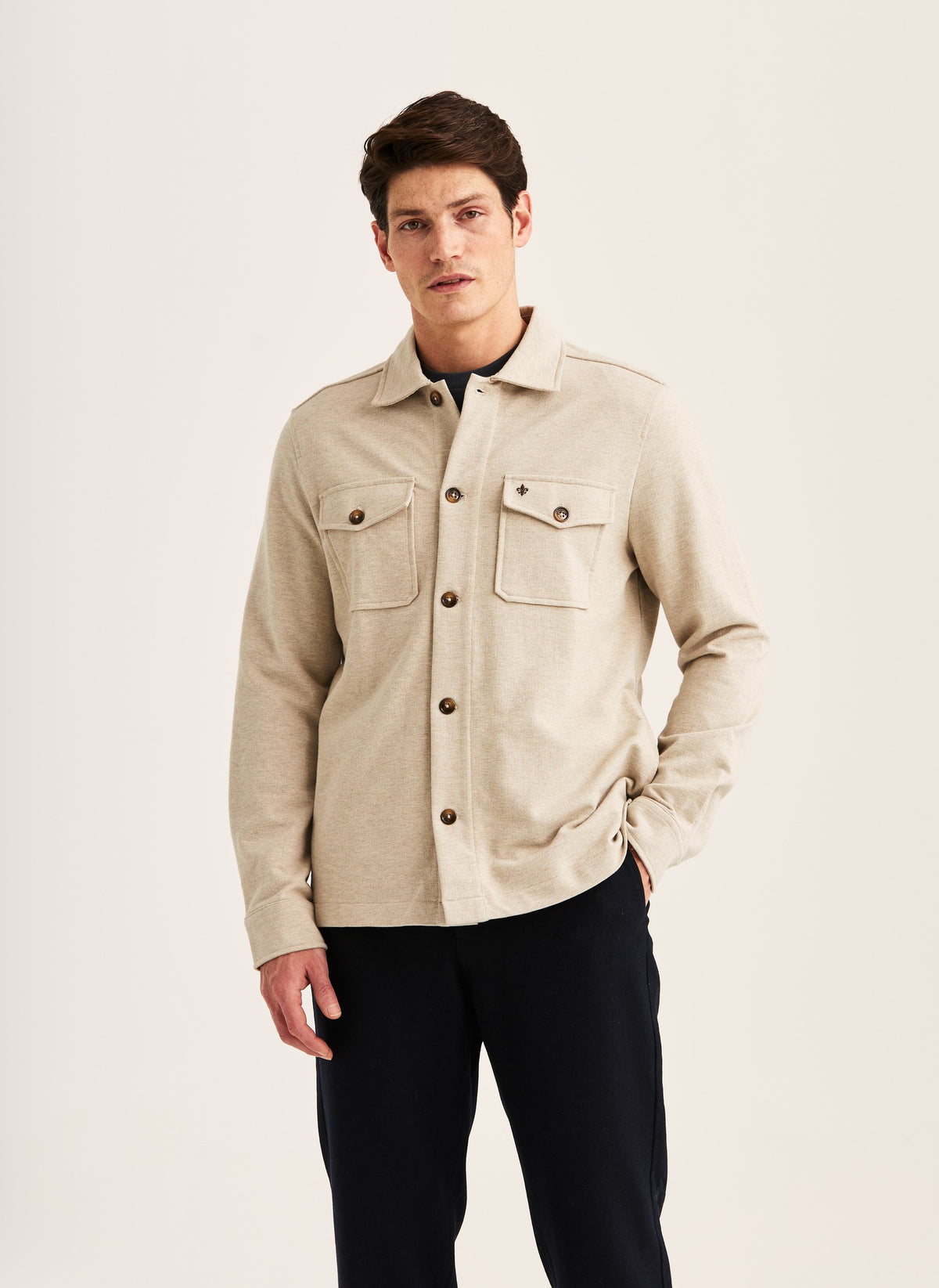 Andrew Jersey Overshirt Khaki - forfra