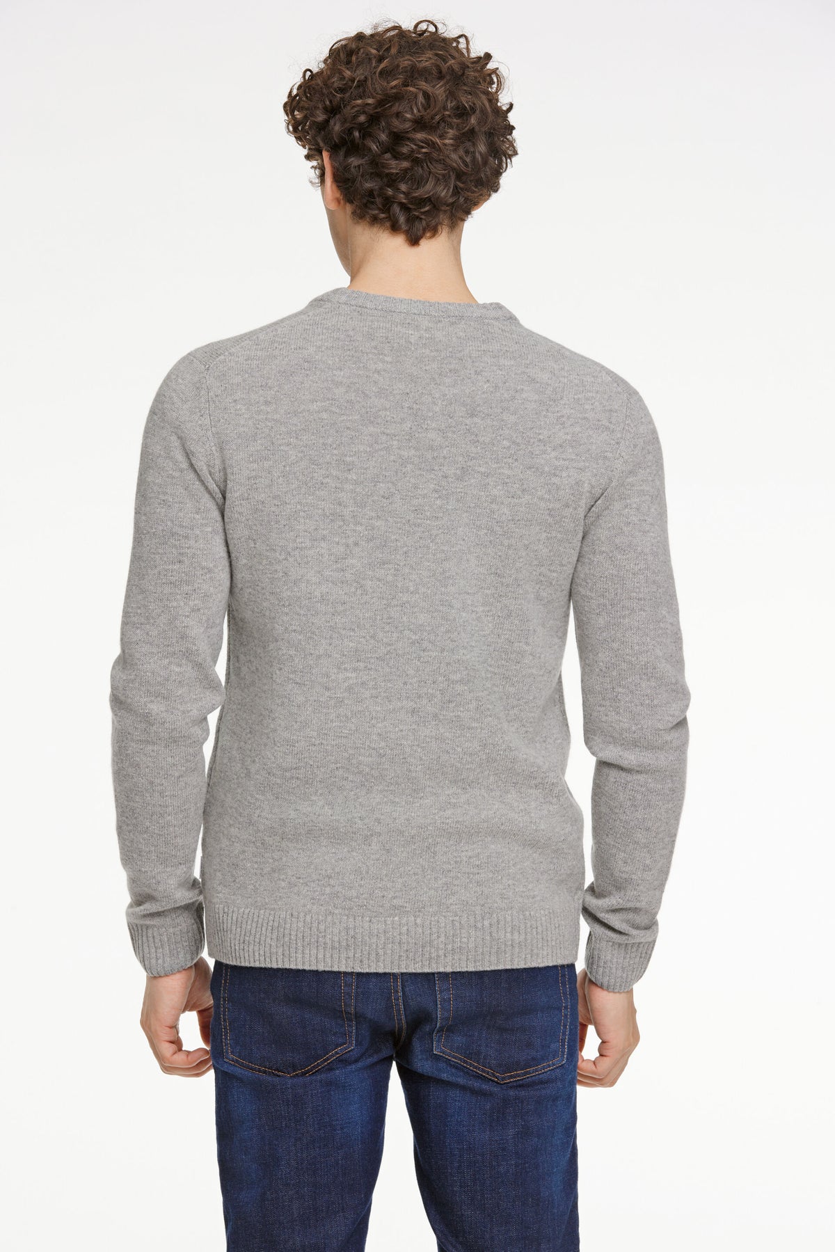 Lambswool O-Neck Knit Mid Grey Melange - modellbilde bakside