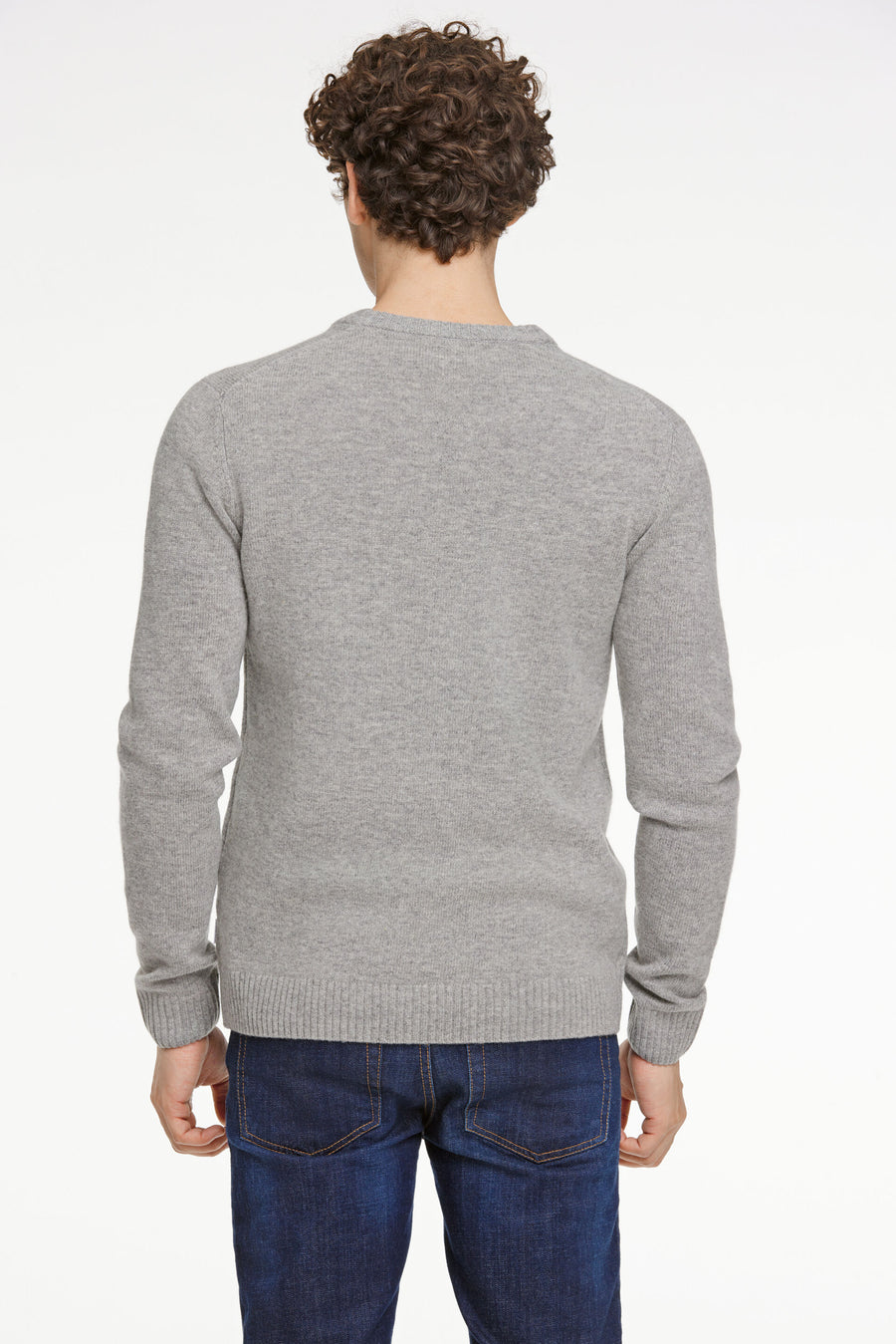 Lambswool O-Neck Knit Mid Grey Melange - modellbilde bakside