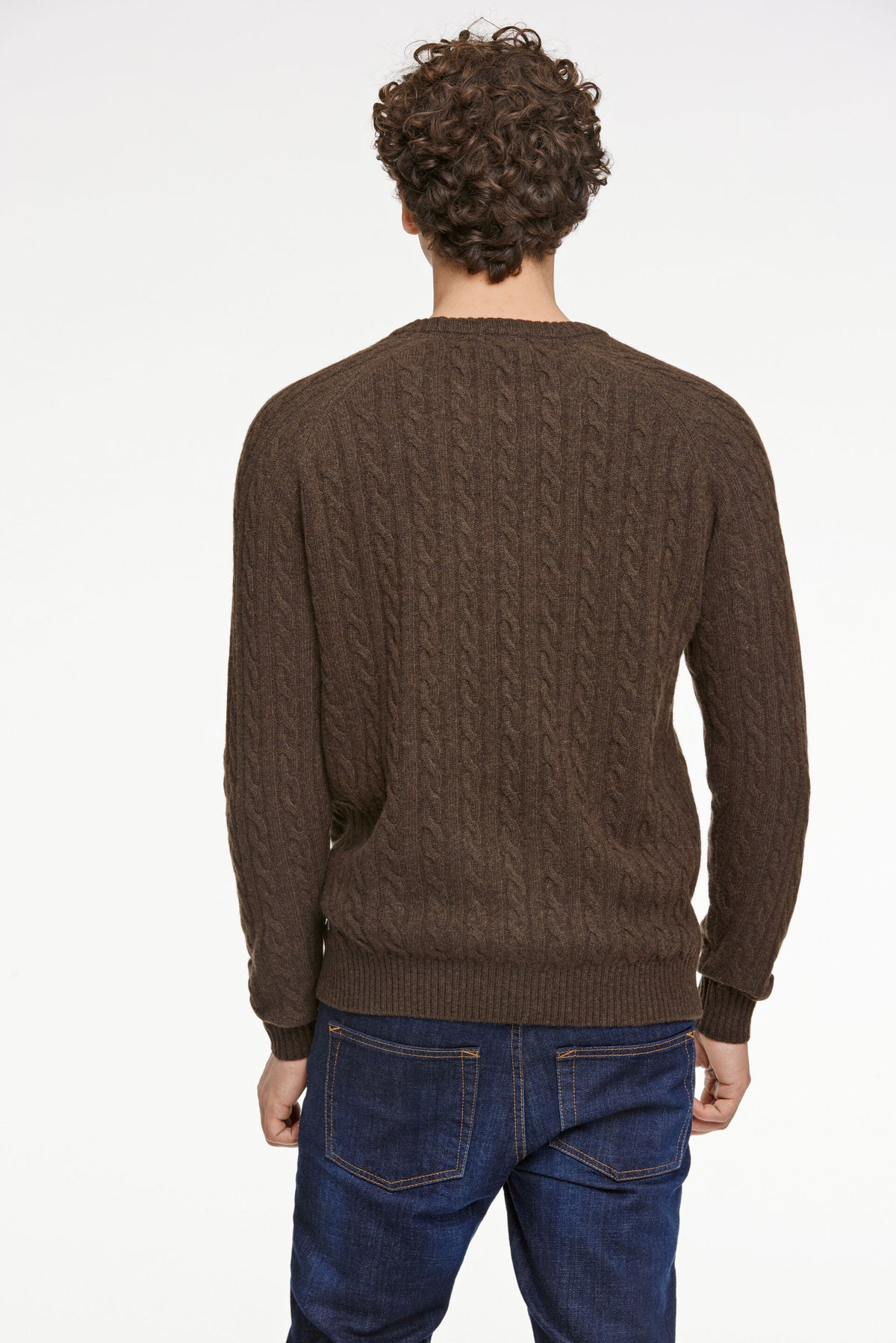 Lambswool Raglan Cable O-Neck Dk Brown Mel