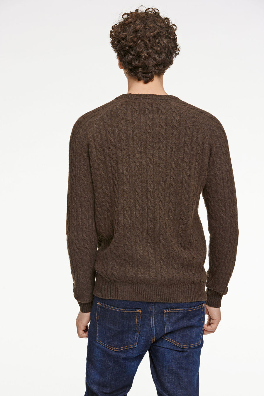 Lambswool Raglan Cable O-Neck Dk Brown Mel