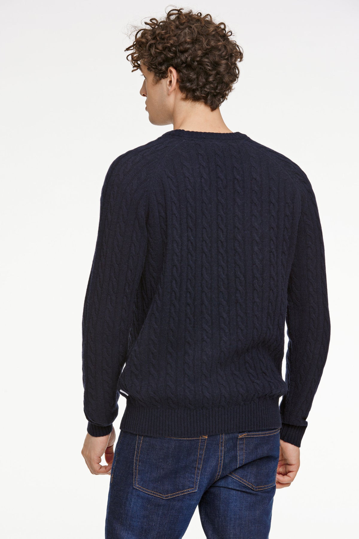Lambswool Raglan Cable O-Neck Navy