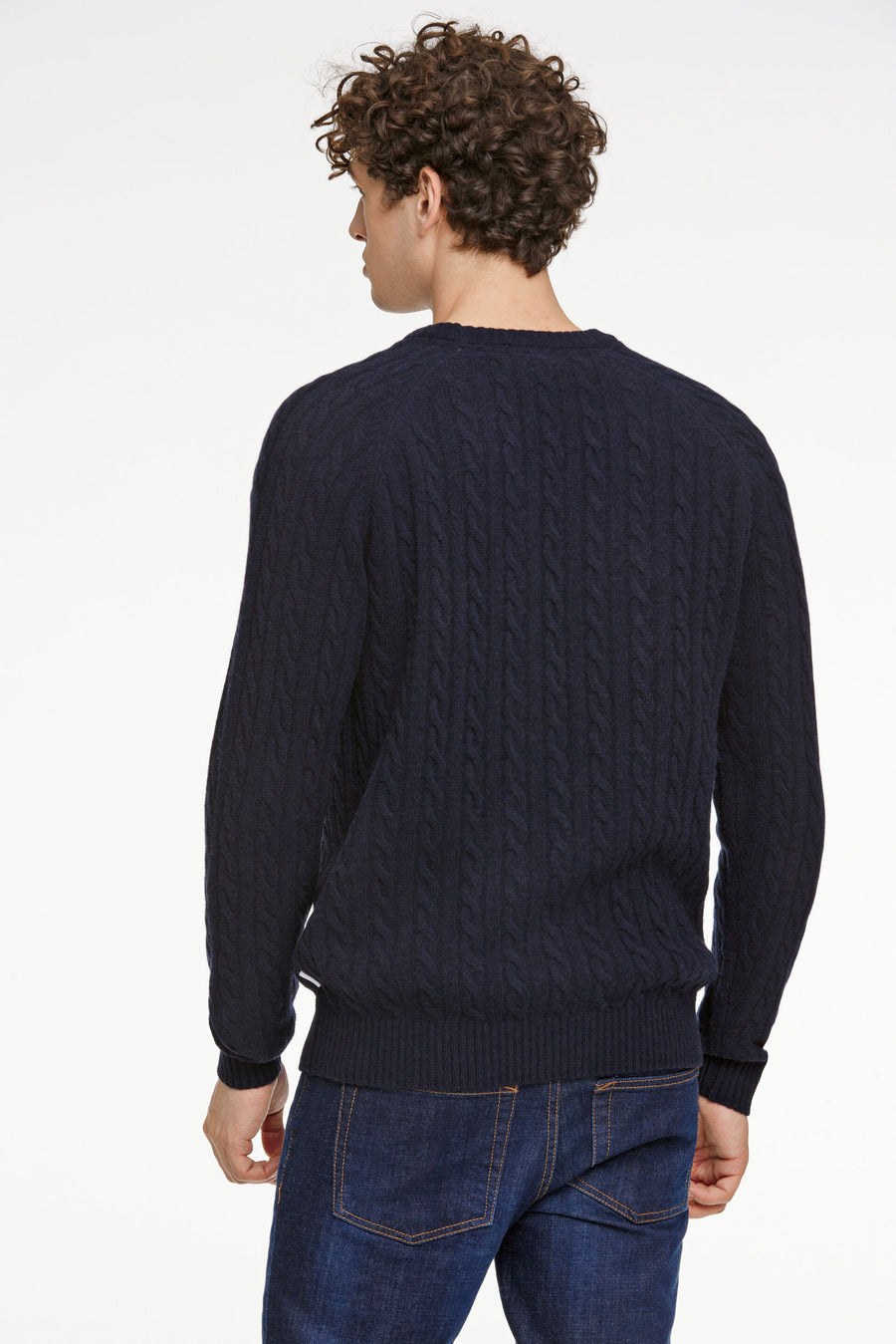 Lambswool Raglan Cable O-Neck Navy