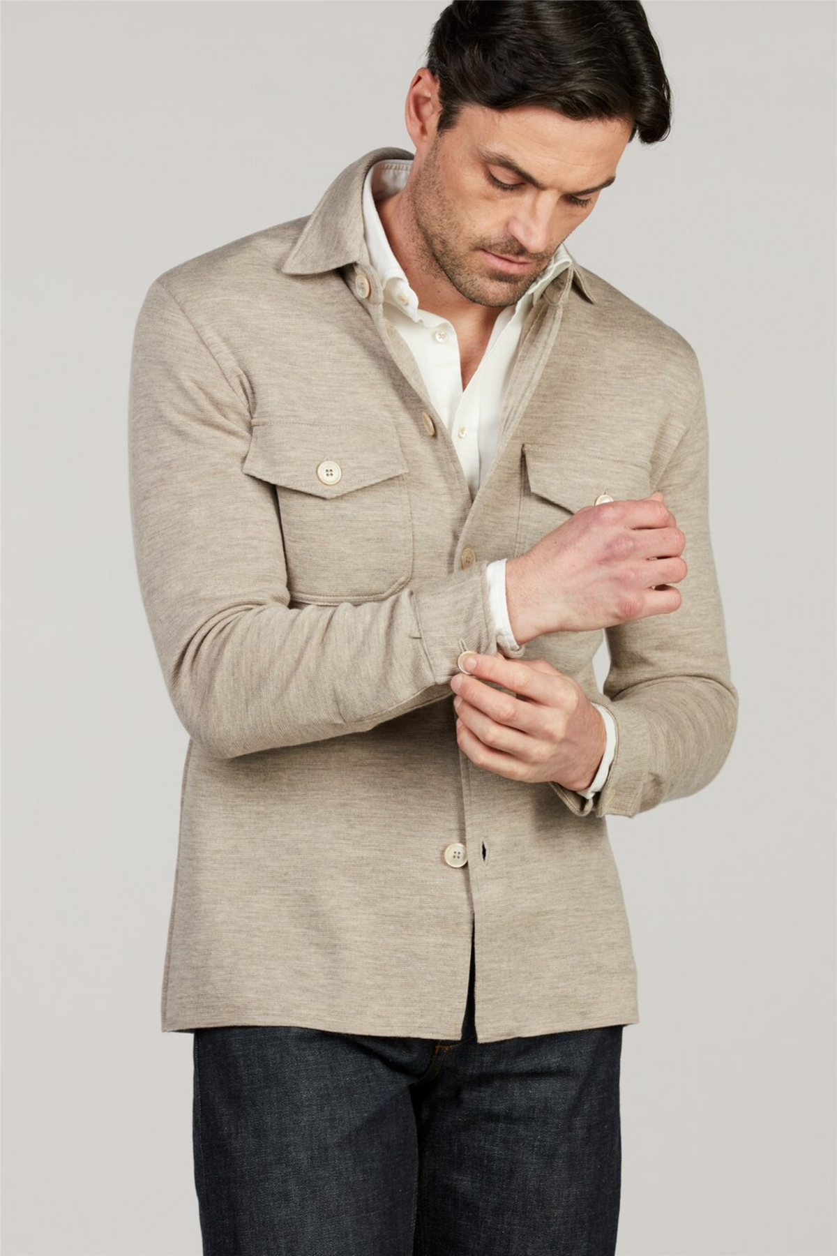 Casual Denim Stretch Shirt Off White