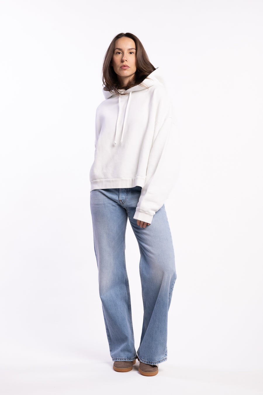 Logo Fleece Hoodie- Ice White