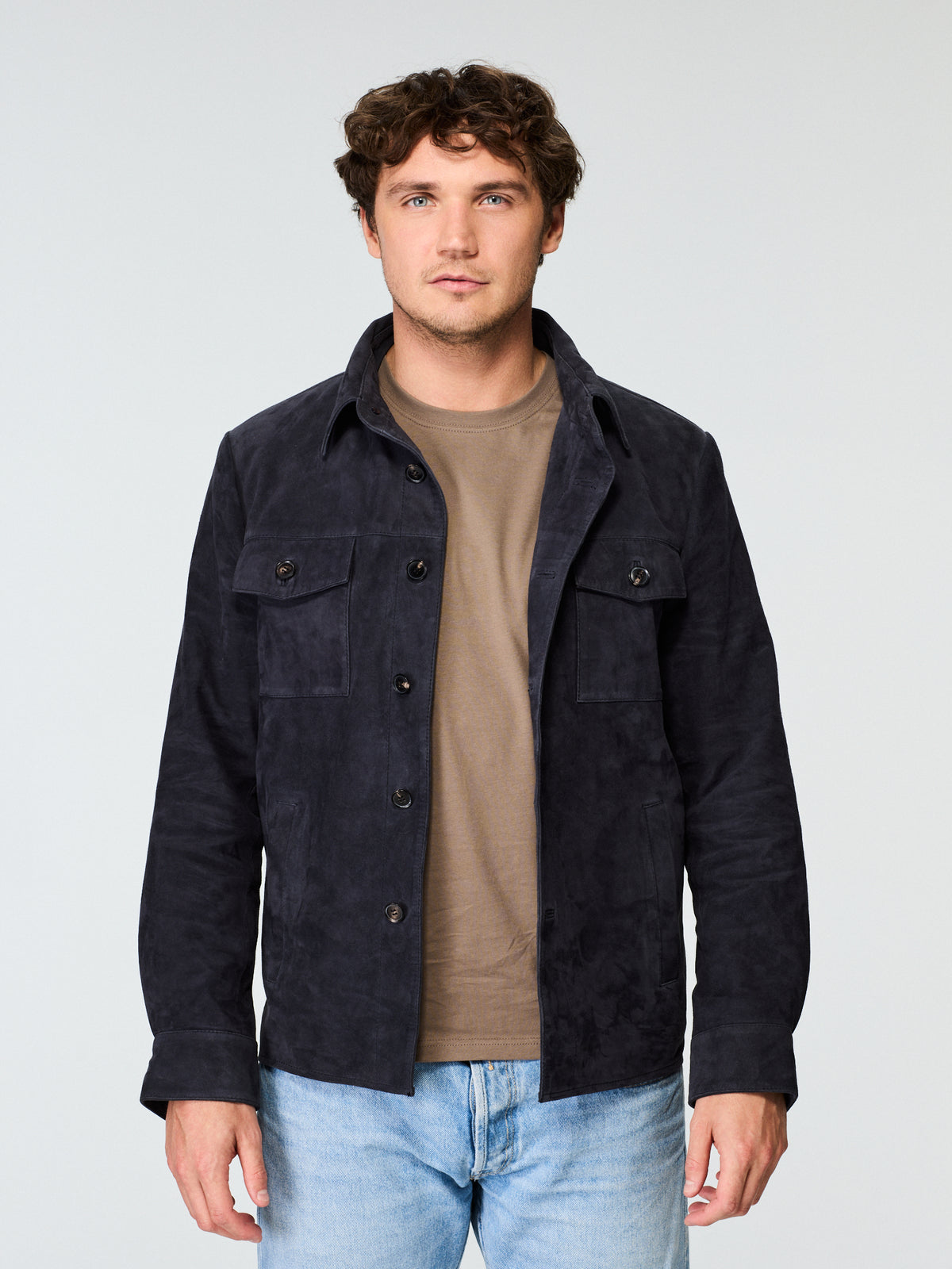 Suede Shirt Jacket Dark Blue