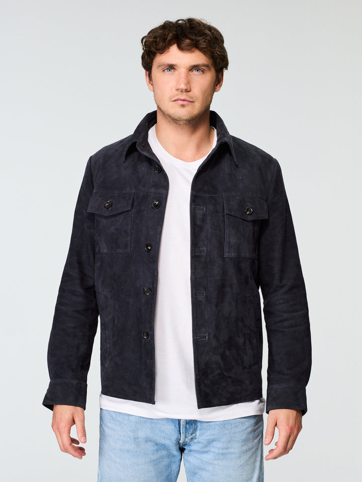 Suede Shirt Jacket Dark Blue