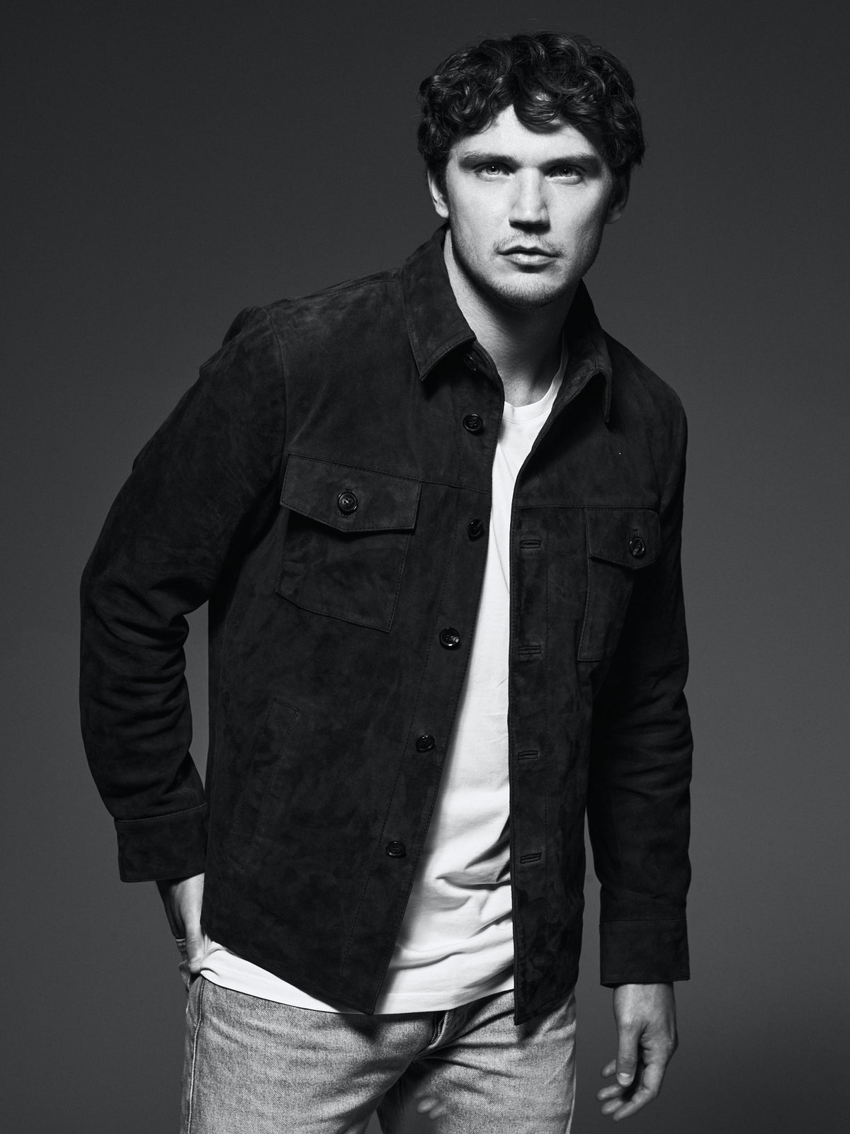Suede Shirt Jacket Dark Blue