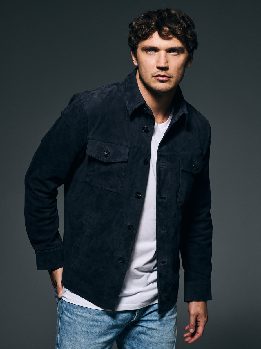 Suede Shirt Jacket Dark Blue