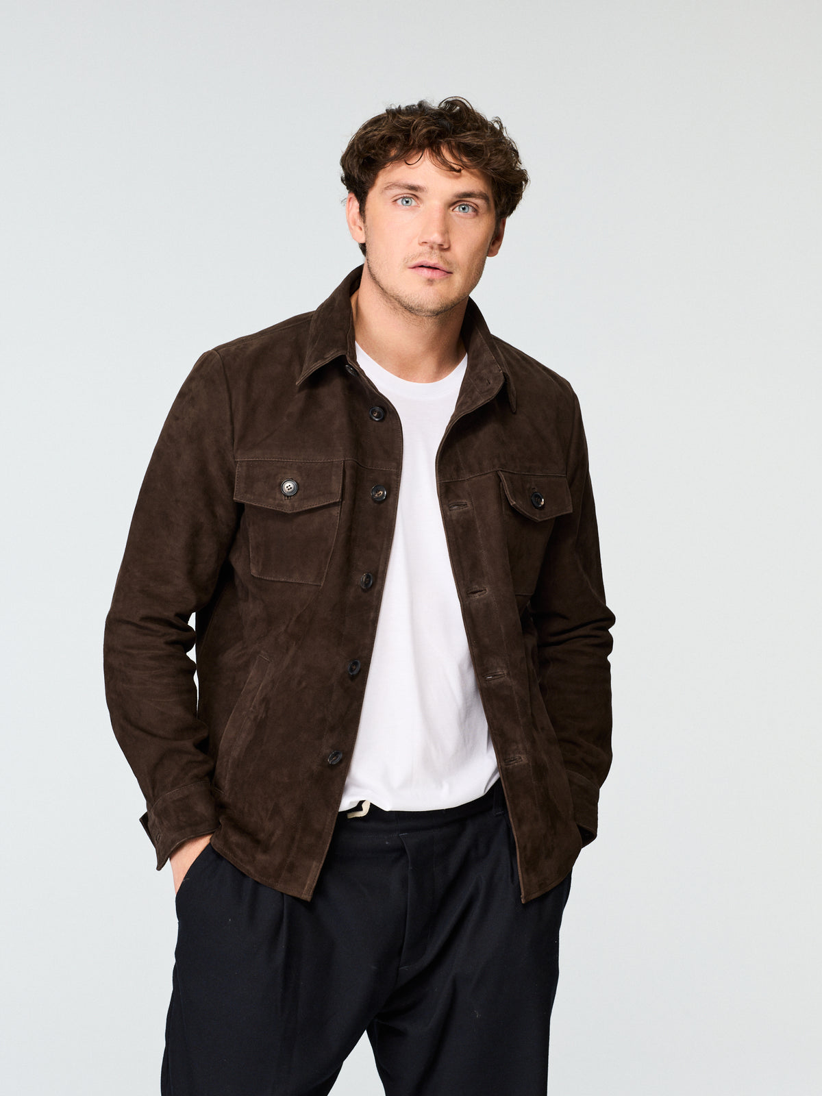 Suede Shirt Jacket Dark Brown