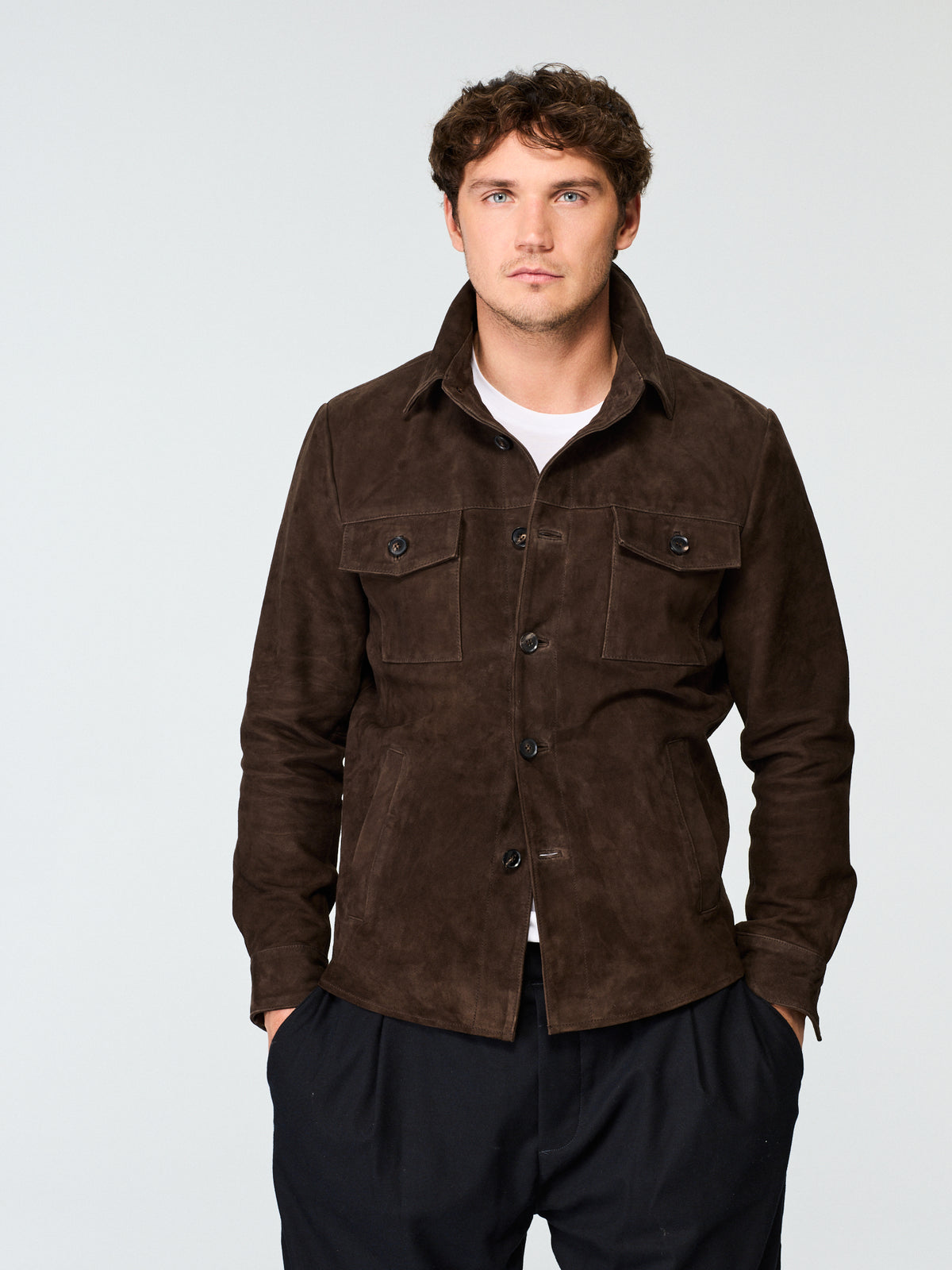 Suede Shirt Jacket Dark Brown