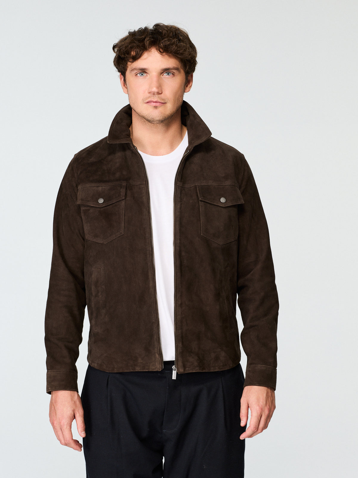 Suede Zip Jacket Dark Brown