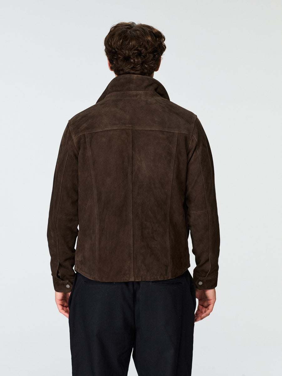 Suede Zip Jacket Dark Brown