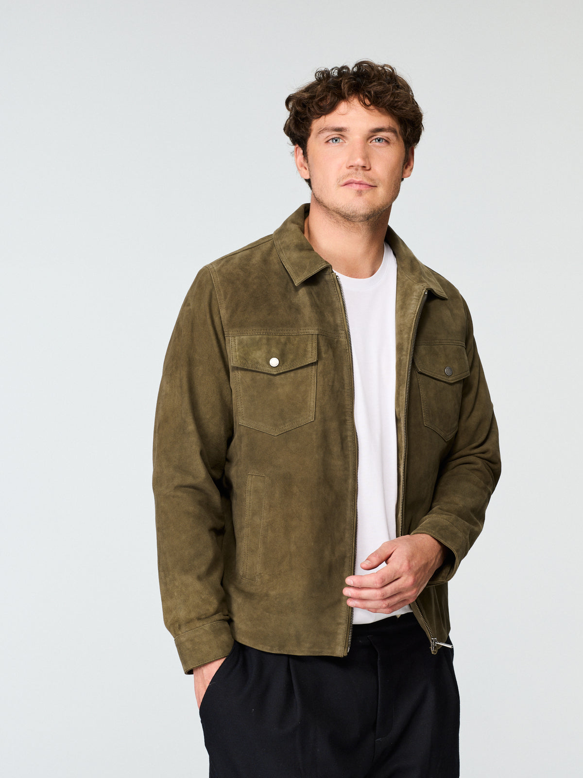 Suede Zip Jacket Olive