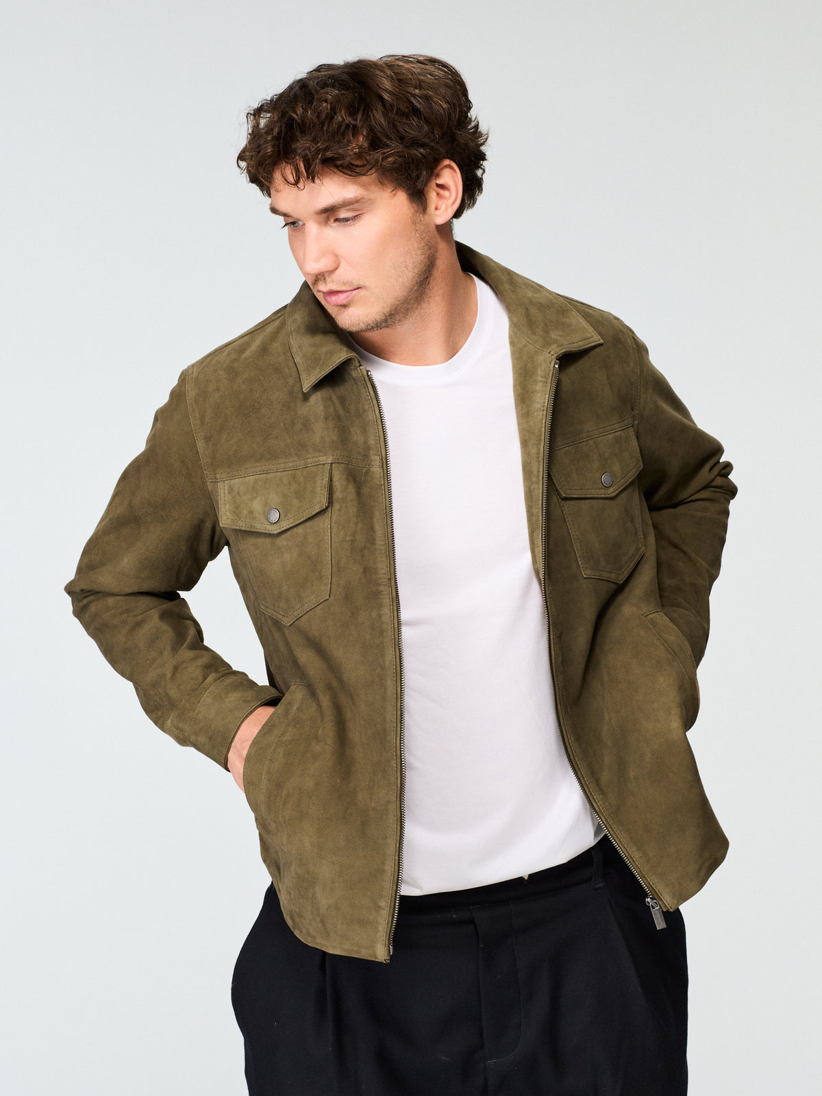 Suede Zip Jacket Olive