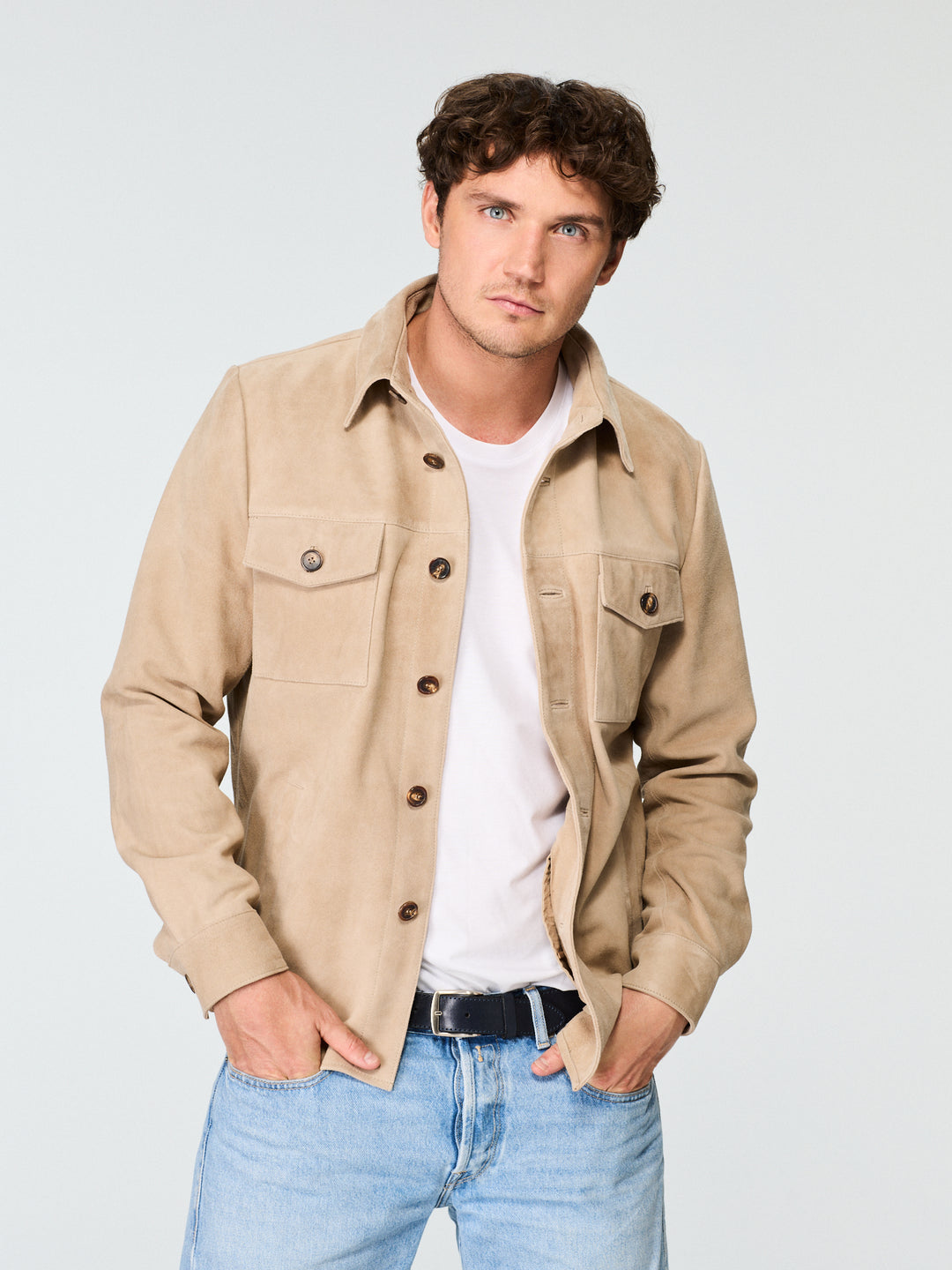 Suede Shirt Jacket Light Sand