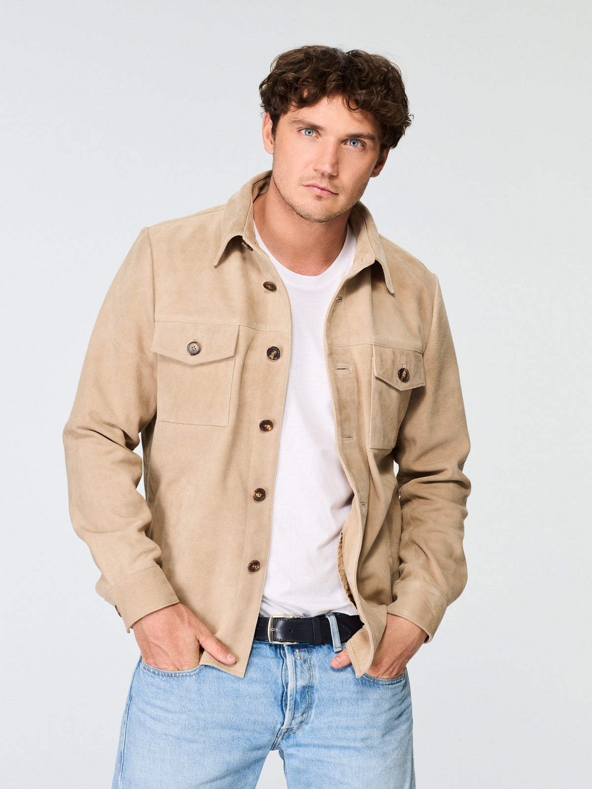 Suede Shirt Jacket Light Sand