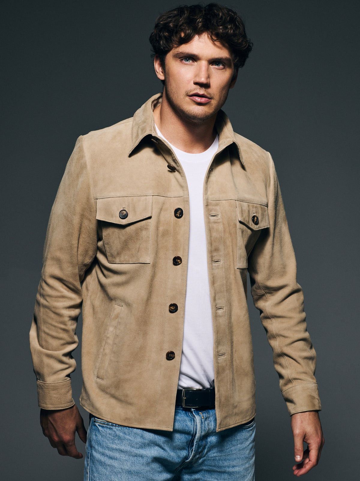 Suede Shirt Jacket Light Sand