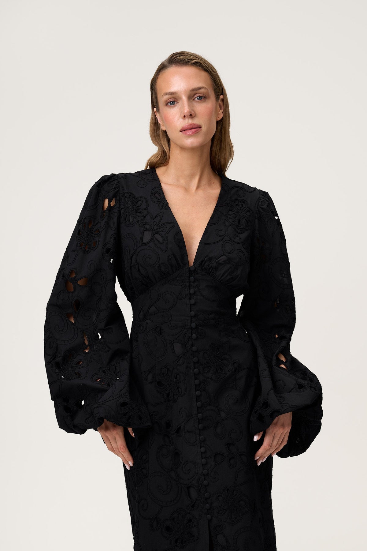 Positano Dress Black Embroidery