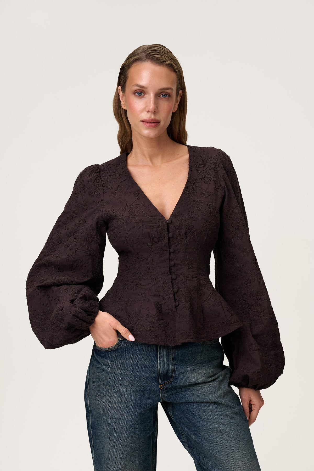Palena Blouse Brown Embroidery