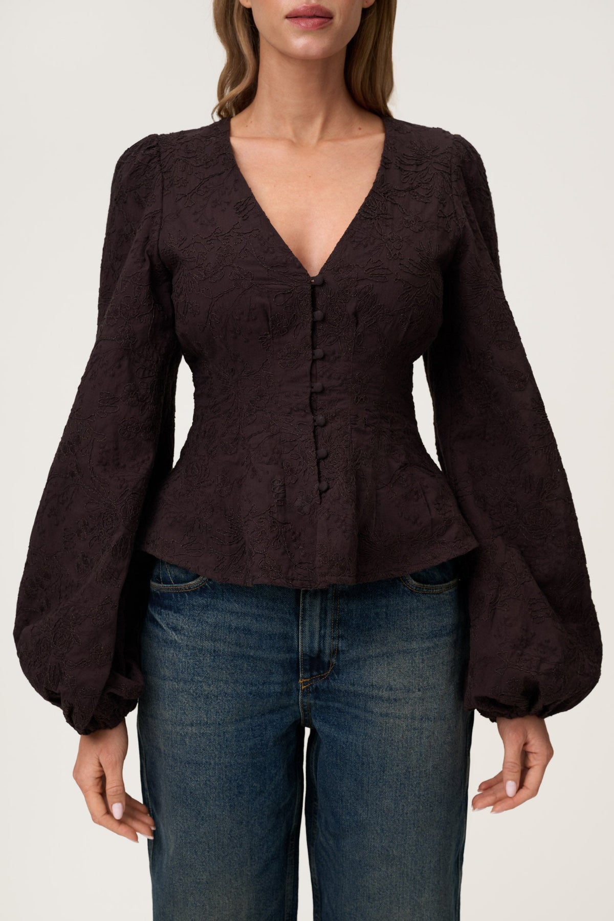 Palena Blouse Brown Embroidery