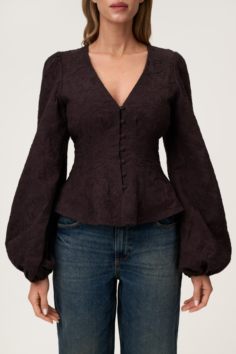 Palena Blouse Brown Embroidery