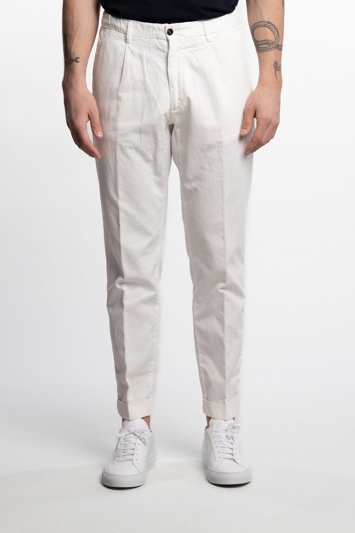 Capri Pleated Cotton/Linen Pant White