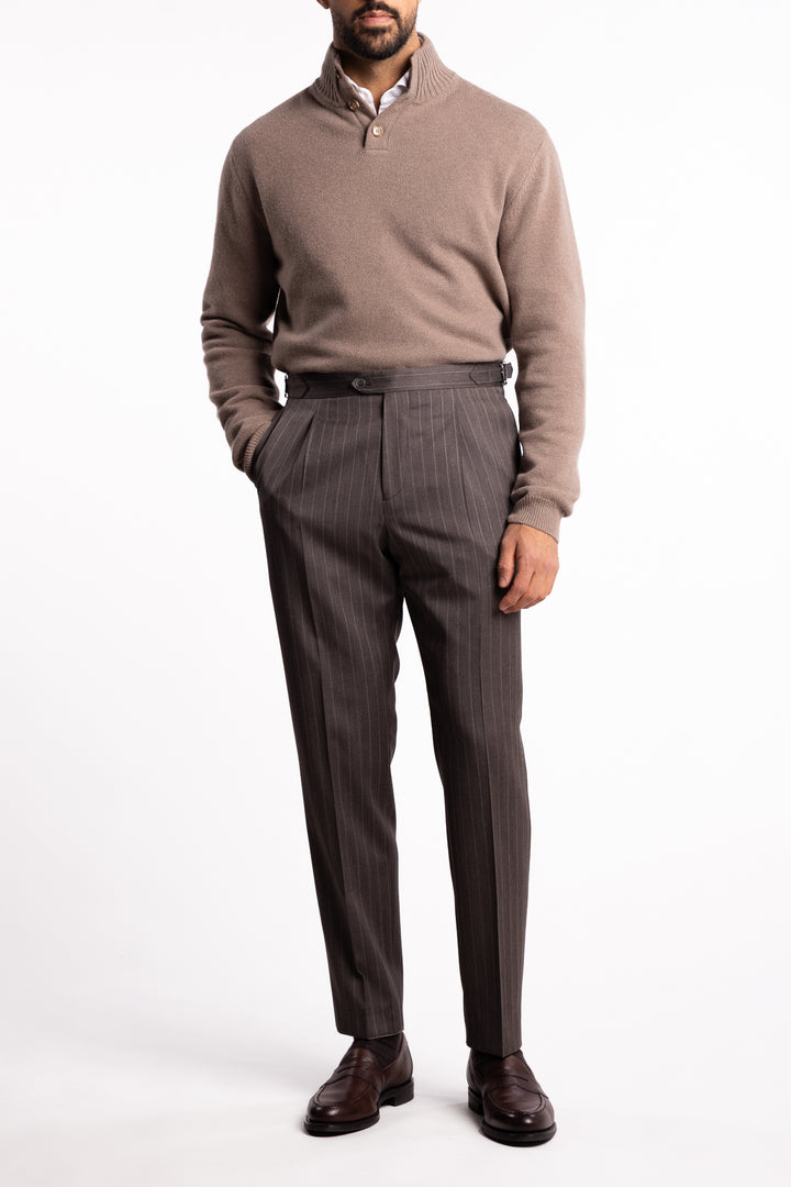 Prato Wool Trousers Brown Pinstripe