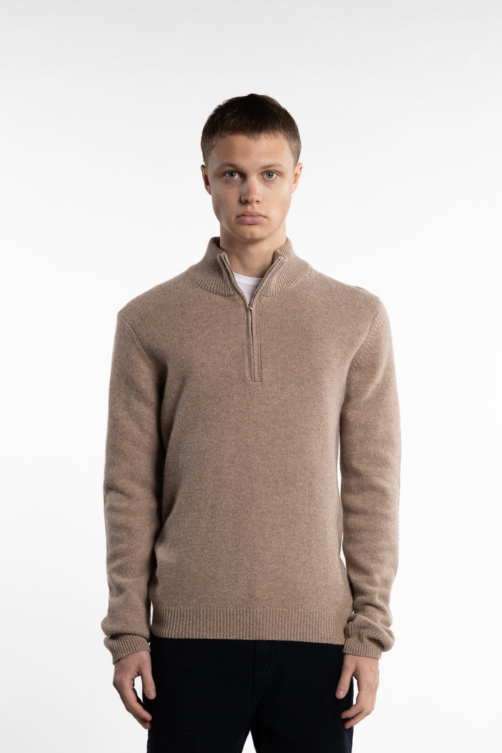 Karl Half-Zip Lambswool Knit Beige