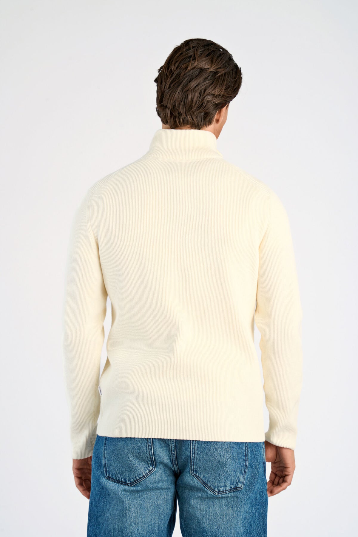Half Zip Rib Knit Pearl White - modellbilde bakfra