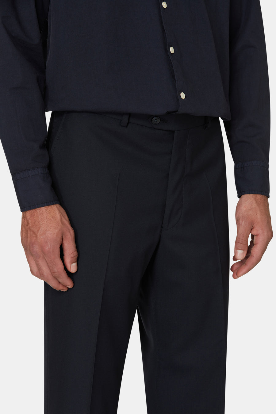 Del S Straight Fit Wool Trousers Navy