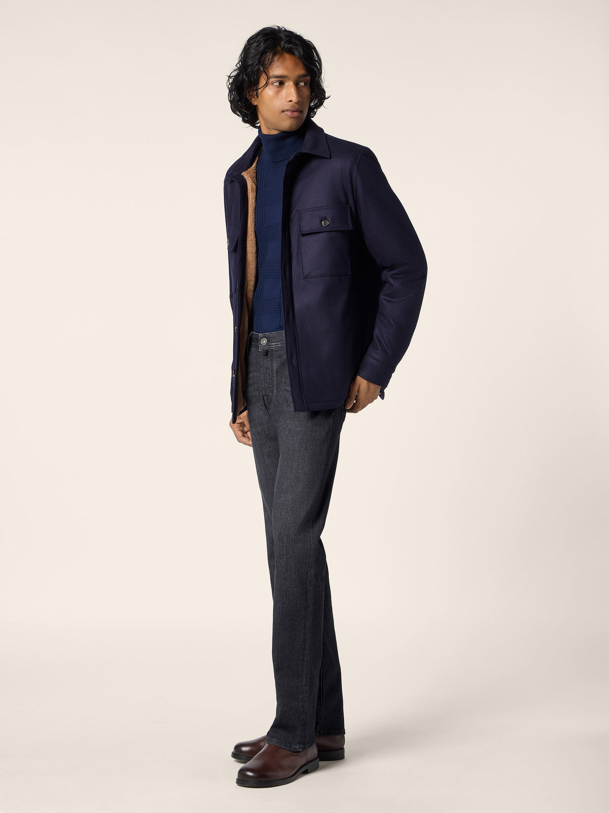 Overshirt in Vitale Barberis Canonico Comfort Flannel Midnight Blue - Jacob Cohën