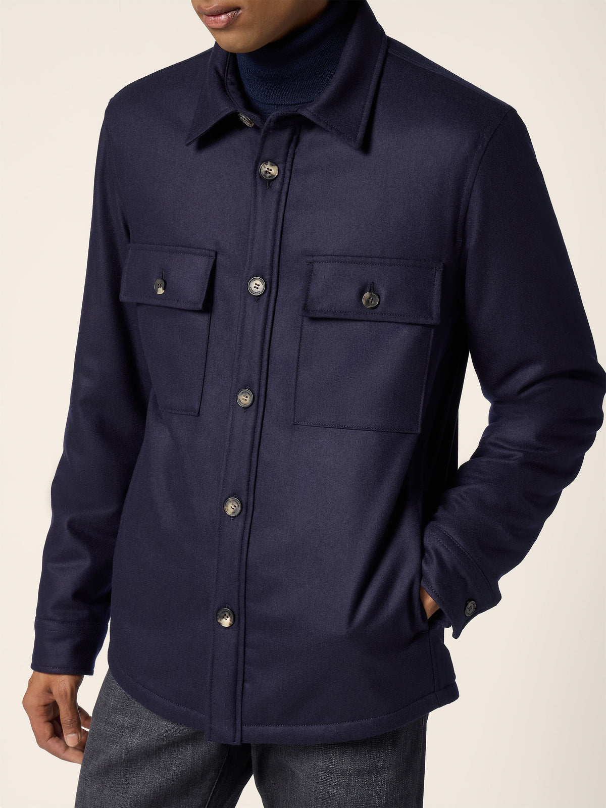 Overshirt in Vitale Barberis Canonico Comfort Flannel Midnight Blue - Jacob Cohën