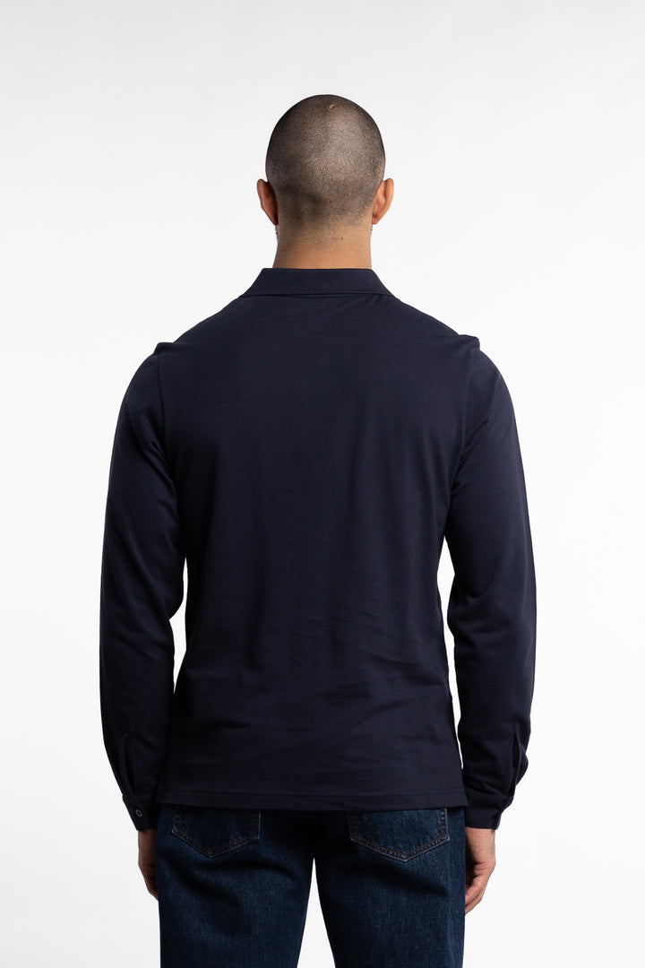 Long Sleeve Pique Polo Shirt Navy