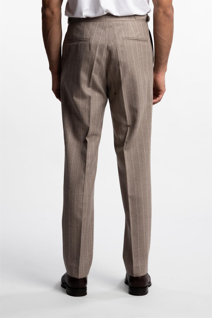 Delon Side Adjuster Wool Trousers Sand Beige Pinstripe