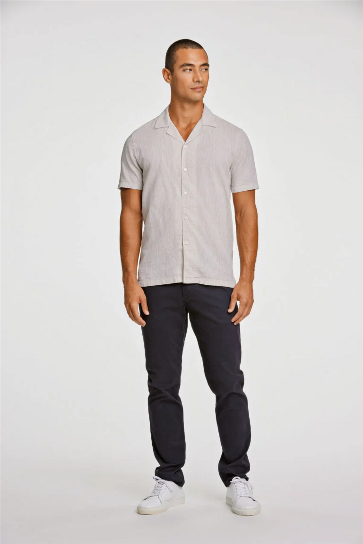 Casual Linen Blend Resort S/S Light Stone