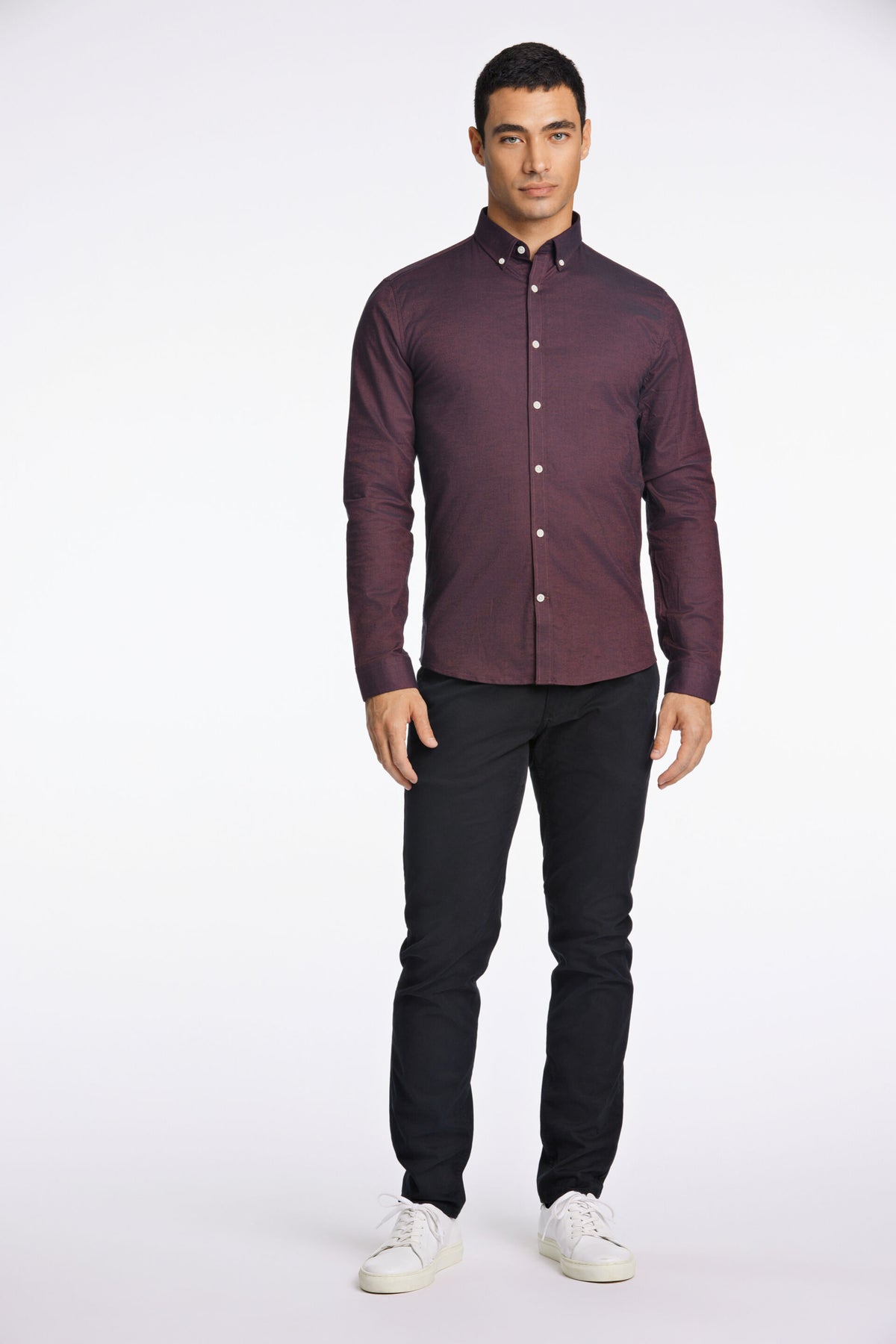 Oxford Superflex Shirt L/S Deep Red Mix - modellbilde