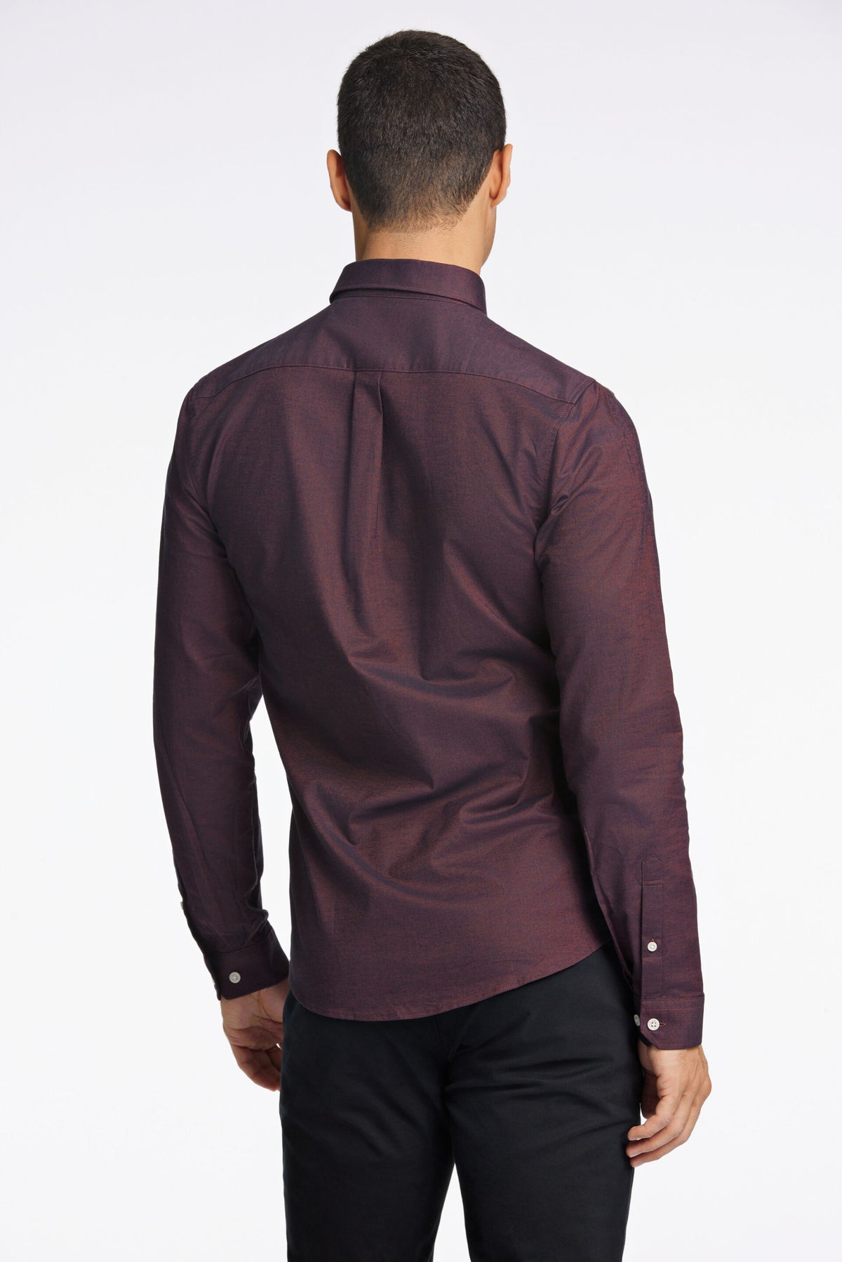 Oxford Superflex Shirt L/S Deep Red Mix - modellbilde bakfra